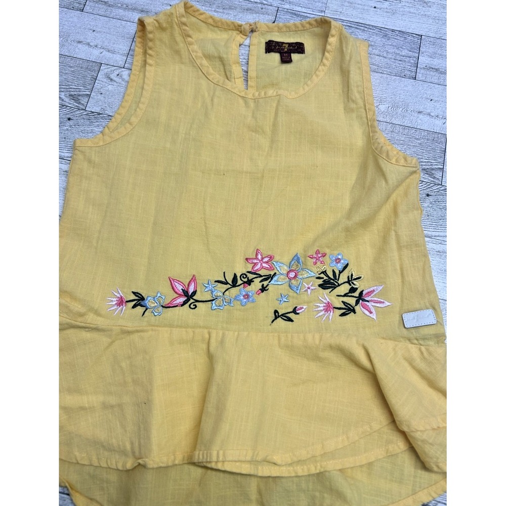 7 For All Mankind Girl's Yellow Embroidered flowers Top Tank Shirt Size‎ Medium